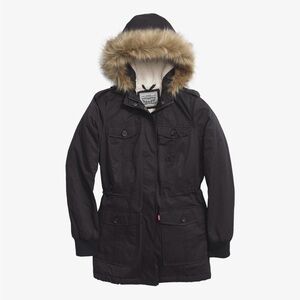 Women's Levi's Faux Fur Lined Hooded Parka Jacket NAVY EUC XL